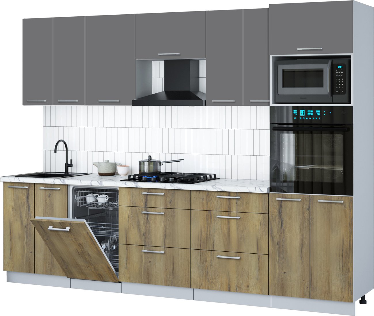 

Готовая кухня Интерлиния Мила Gloss 2.85-ПМ3 (дуб вотан/серый/белый гранит)