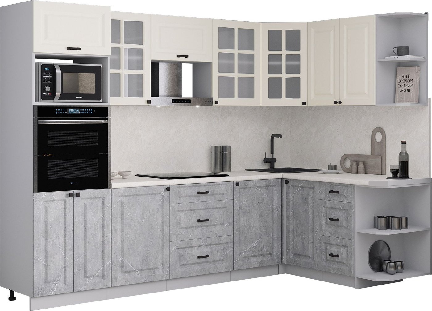 

Готовая кухня Интерлиния Мила Деко 1.68x2.8 PR (керамика/белый/опал светлый)