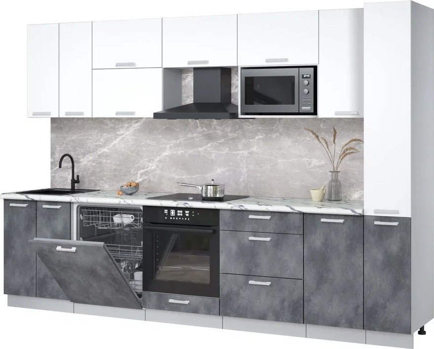 

Готовая кухня Интерлиния Мила Лайт 3.1-ПМ2 (белый платинум/бетон портленд/белый гранит)