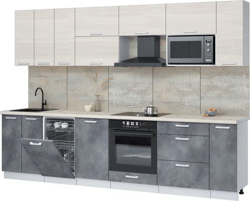 

Готовая кухня Интерлиния Мила Лайт 3.0-ПМ4 (вудлайн кремовый/бетон портленд/бискайская сосна)