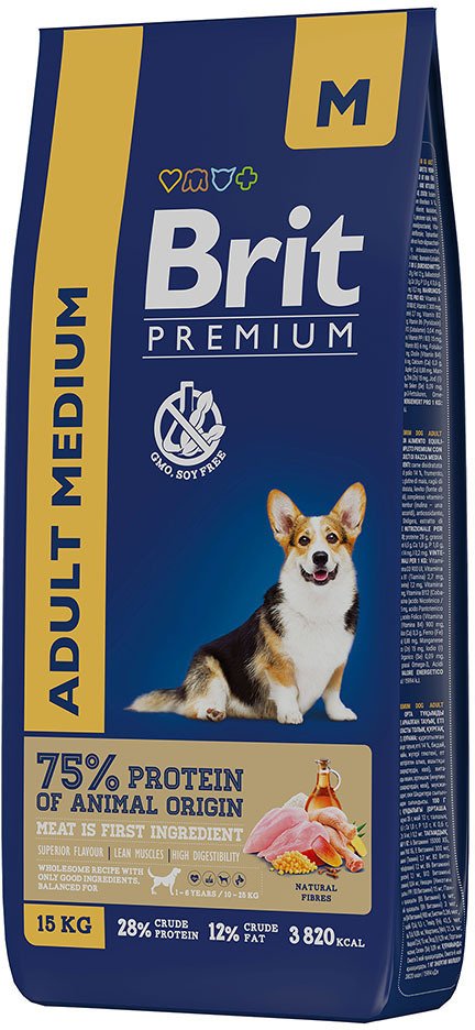 

Сухой корм для собак Brit Premium Dog Adult Medium курица 15 кг