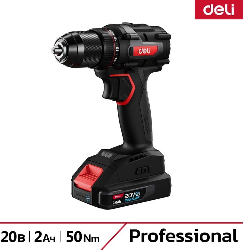 

Дрель-шуруповерт Deli DE-DZ20-1D2 (с 2-мя АКБ, сумка)