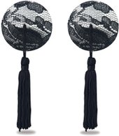 Reusable Black Lace Round Tassel Nipple Pasties LV763012