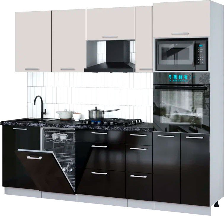 

Готовая кухня Интерлиния Мила Gloss 2.45-ПМ3 (черный глянец/кашемир/кастилло темный)