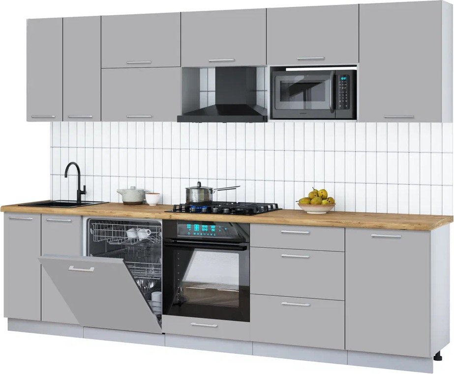 

Готовая кухня Интерлиния Мила Gloss 2.9-ПМ2 (грей/грей/дуб бунратти)