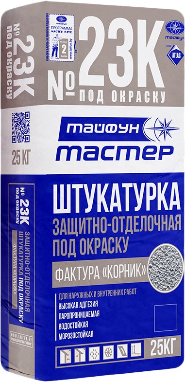 

Декоративная штукатурка Тайфун Мастер №23К-2 фактура корник (серый, 25 кг)