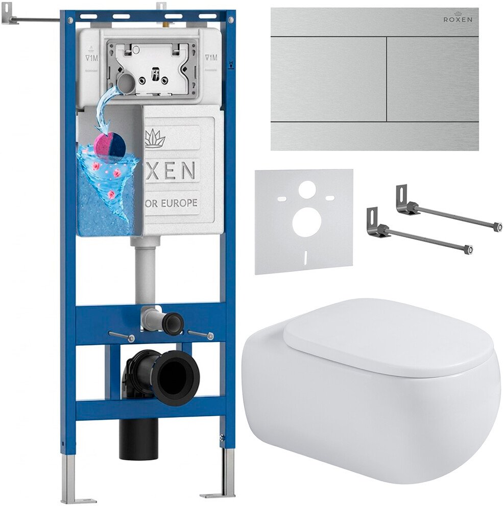 

Унитаз подвесной Roxen Titan в комплекте с инсталляцией StounFix Dual Fresh 6 в 1 967230 (кнопка: сатин)