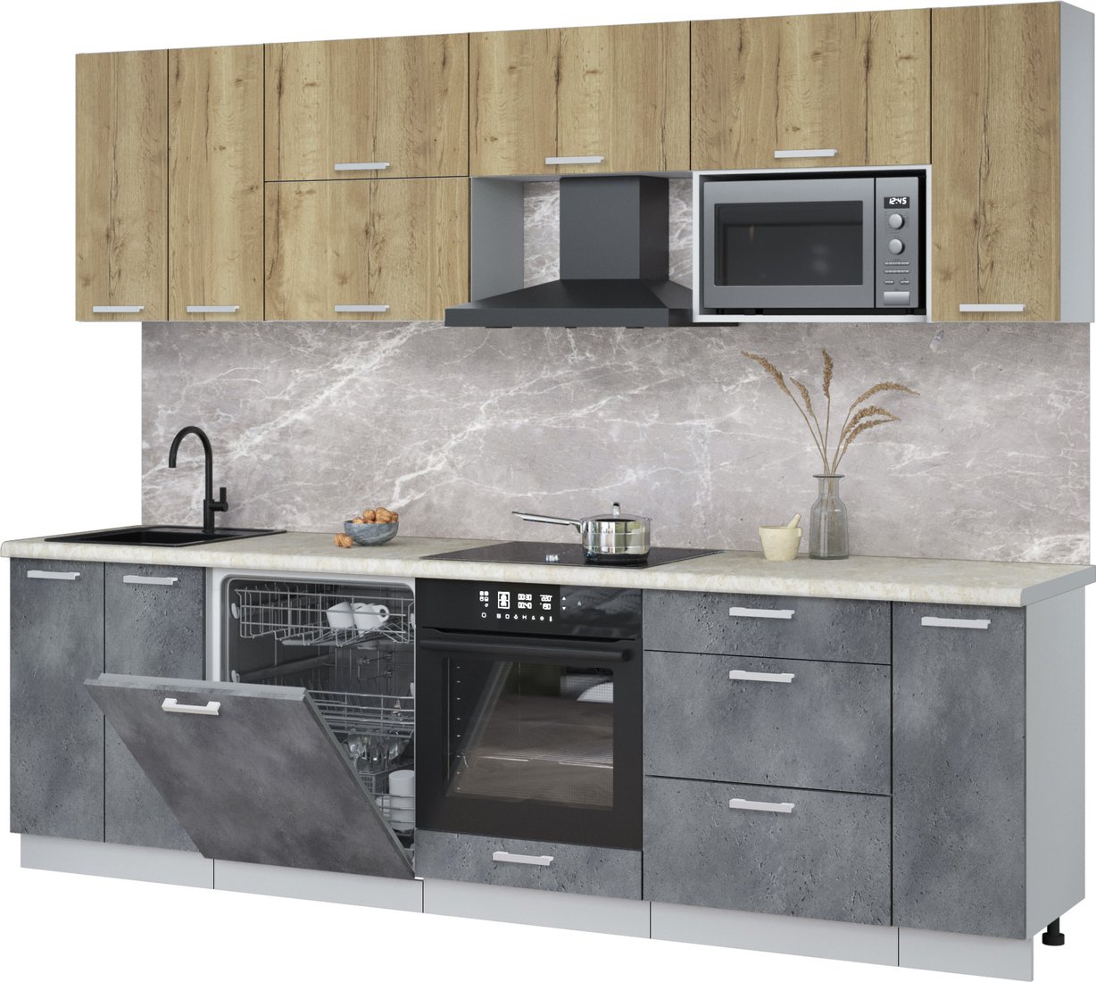 

Готовая кухня Интерлиния Мила Лайт 2.7-ПМ2 (дуб золотой/бетон портленд/опал светлый)