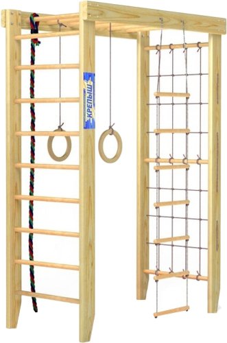 Детский спортивный комплекс Ecodrev Крепыш П-образный, сетка и шведская стенка (бежевый, базовый)