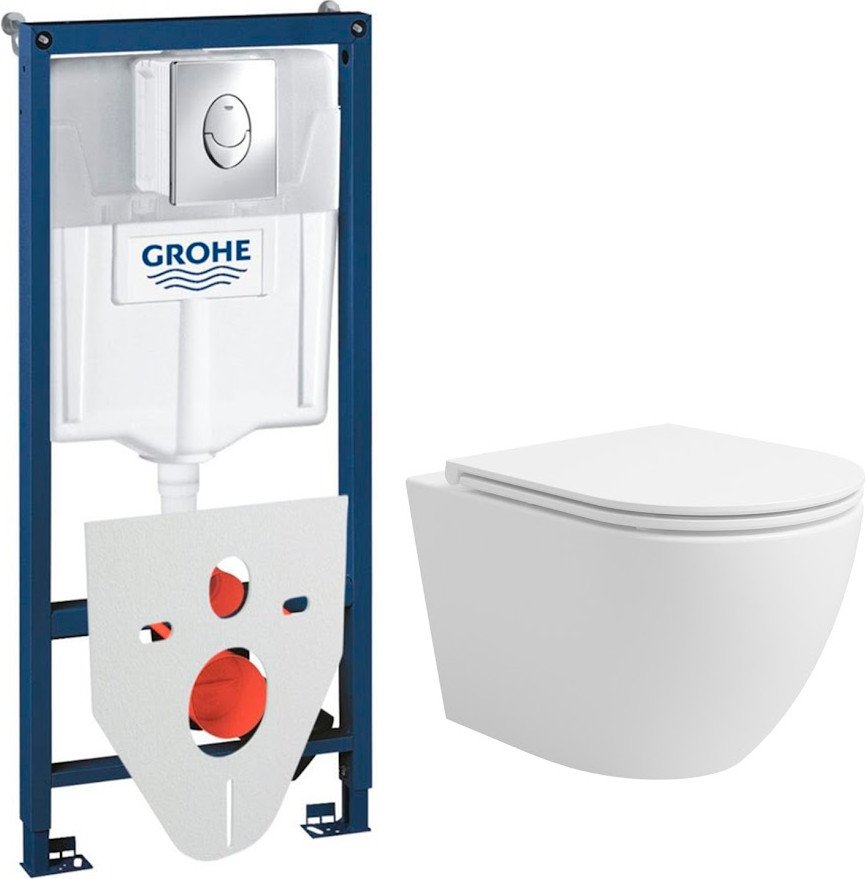 

Унитаз подвесной Lauter Vortex 2110830+GROHE Rapid SL 38721001+37131000 с кнопкой (овальная, хром)