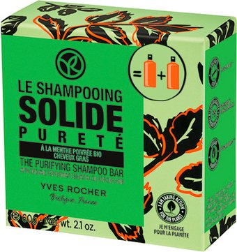 Твердый шампунь Yves Rocher Твердый шампунь Очищение с Перечной Мятой био - для жирных волос 60 г