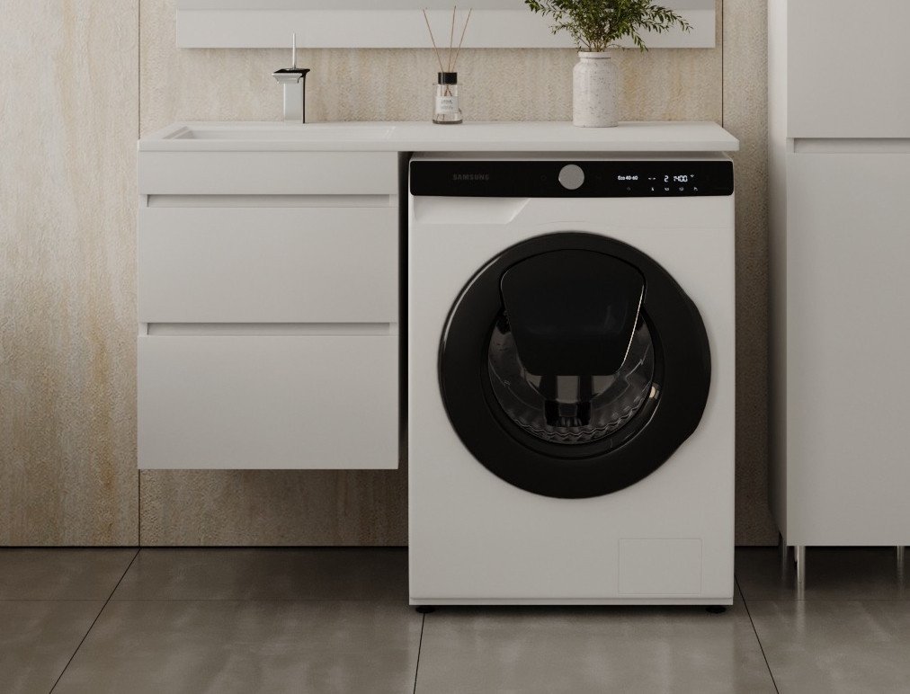 Symbolite Тумба с умывальником Даллас 110 Люкс Plus + Estetus Даллас 110x48 (подвесная, левый, белый)