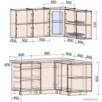 Готовая кухня Интерлиния Мила Матте 1.5x1.6 А правая (слоновая кость/мята/травертин серый)