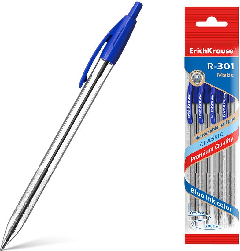 

Набор шариковых ручек Erich Krause R-301 Classic Matic синий 46750 (4 шт)