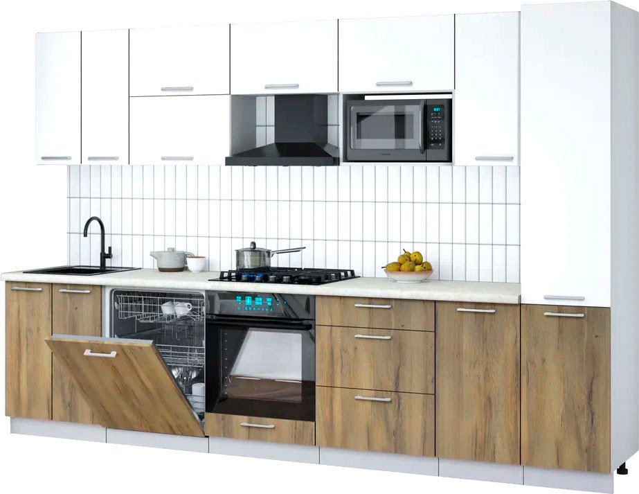 

Готовая кухня Интерлиния Мила Gloss 3.2-ПМ2 (дуб вотан/белый/опал светлый)