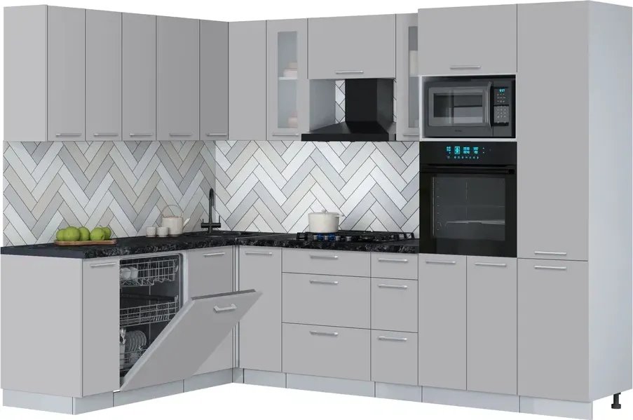 

Готовая кухня Интерлиния Мила Gloss 1.896х2.78 (грей/грей/кастилло темный)