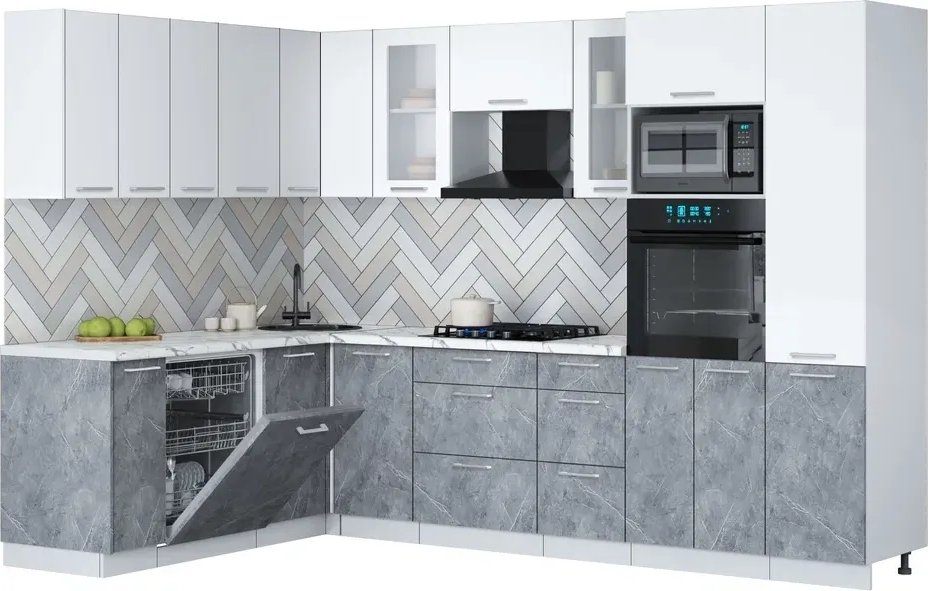 

Готовая кухня Интерлиния Мила Gloss 1.896х2.98 (керамика/белый/белый гранит)