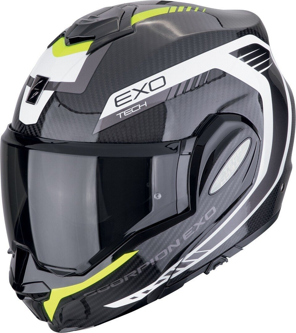 

Мотошлем Scorpion Exo Exo-Tech Evo Carbon Cosy (р. L, карбон/желтый неон/белый)