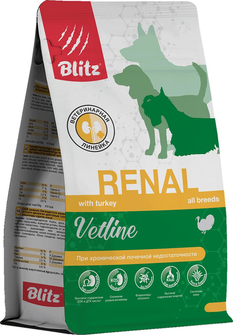 Сухой корм для собак Blitz Pets Vetline Renal с индейкой 4309В (500 г)