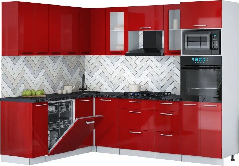

Готовая кухня Интерлиния Мила Gloss 1.896х2.58 (красный глянец/красный глянец/кастилло темный)