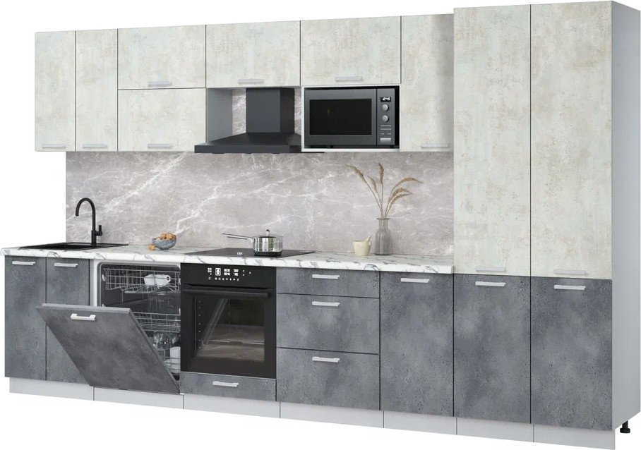 

Готовая кухня Интерлиния Мила Лайт 3.6-ПМ2 (бетон лайт/бетон портленд/белый гранит)