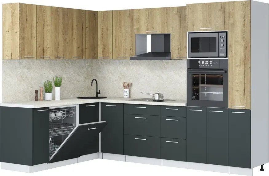 

Готовая кухня Интерлиния Мила Лайт 1.896х2.88 (дуб золотой/антрацит/опал светлый)