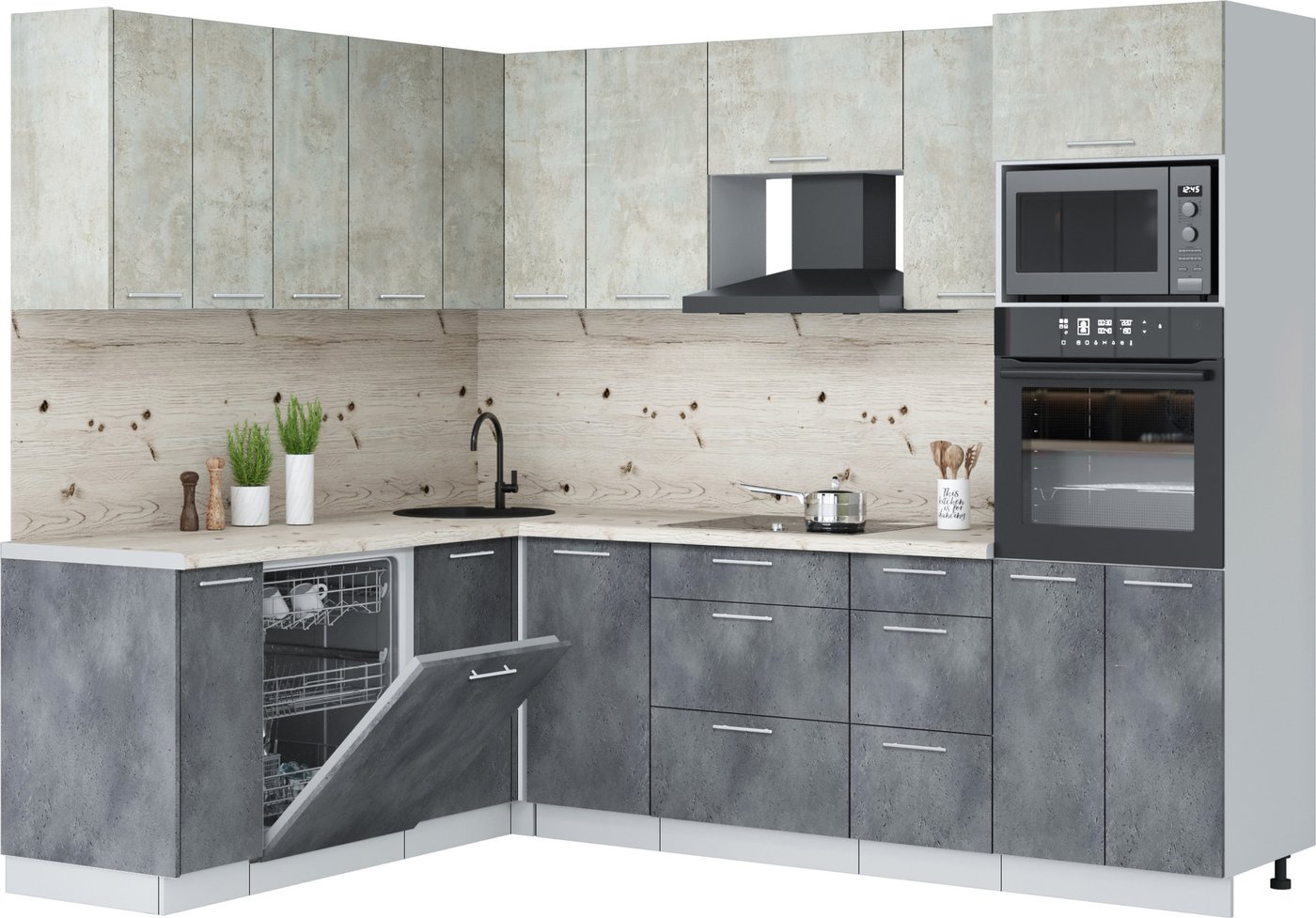 

Готовая кухня Интерлиния Мила Лайт 1.896х2.58 (бетон лайт/бетон портленд/бискайская сосна)