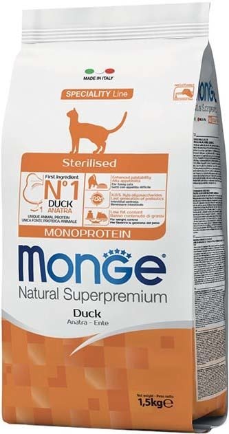 

Сухой корм для кошек Monge Natural Superpremium Monoprotein Duck 1.5 кг