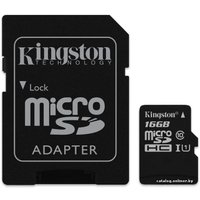 Карта памяти Kingston microSDHC UHS-I (Class 10) 16GB + адаптер [SDC10G2/16GB]