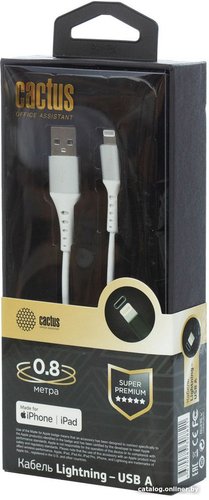 Кабель CACTUS USB Type-A - Lightning CS-LG.USB.A-0.8 (0.8 м, белый)