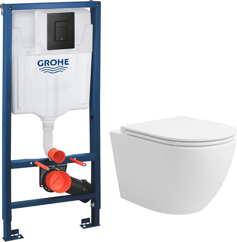 Унитаз подвесной Lauter Vortex 2110830 + GROHE Solido 38811KF0 с кнопкой (прямоугольная, черный)