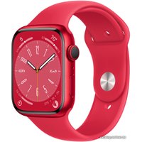 Умные часы Apple Watch Series 8 45 мм (алюминиевый корпус, красный/красный, спортивный силиконовый ремешок S/M)