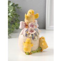 Статуэтка Sima-Land Цыплята с яичком с розовыми цветами и колокольчиками 10927862