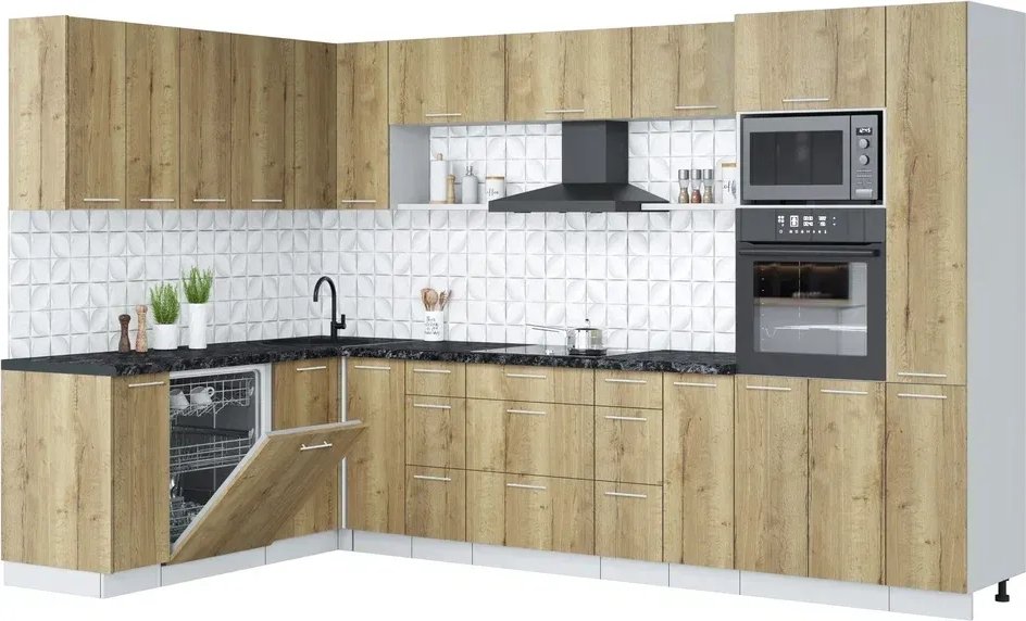 

Готовая кухня Интерлиния Мила Лайт 1.896х3.28 (дуб золотой/дуб золотой/кастилло темный)