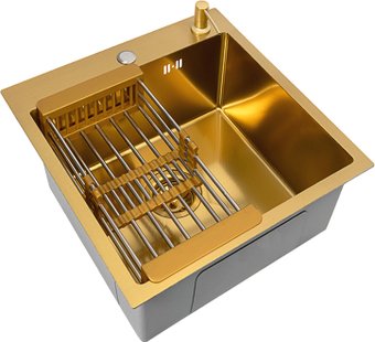 Кухонная мойка Basic CL DS Decor 45x50 (золото, коландер, дозатор)