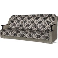 Диван Асмана Анна с деревянными подлокотниками (рогожка вензель коричневый/рогожка беж)