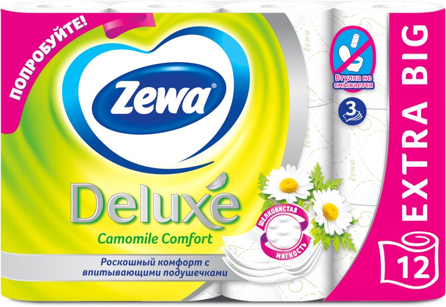 

Туалетная бумага Zewa Deluxe Ромашка 3 слоя (12 рулонов)