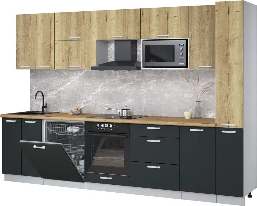 

Готовая кухня Интерлиния Мила Лайт 3.1-ПМ2 (дуб золотой/антрацит/дуб бунратти)