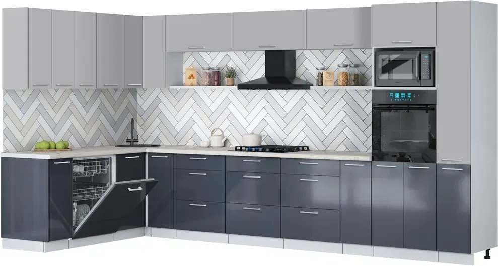 

Готовая кухня Интерлиния Мила Gloss 1.896х3.88 (асфальт глянец/грей/бискайская сосна)