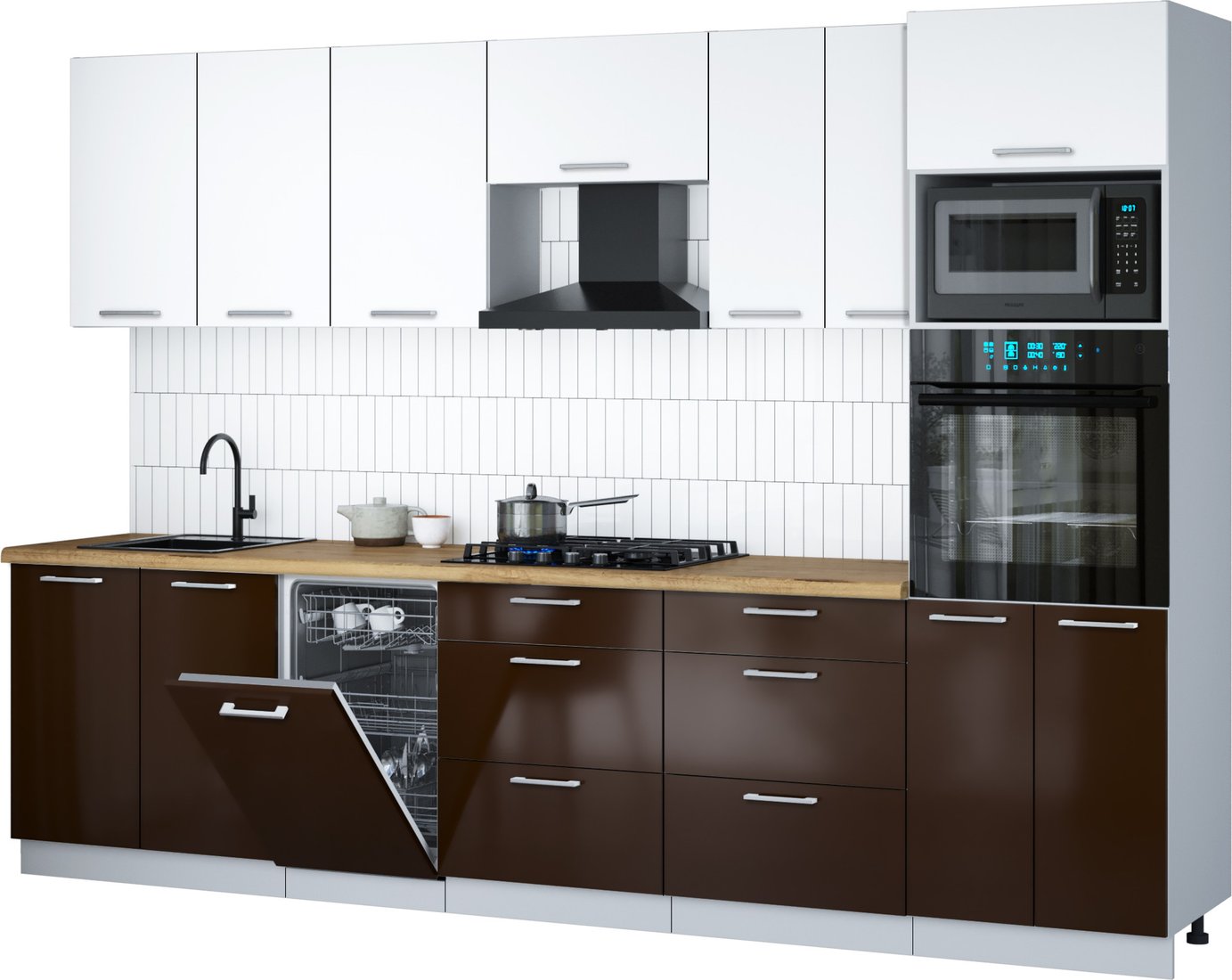 

Готовая кухня Интерлиния Мила Gloss 3.05-ПМ3 (шоколад глянец/белый/дуб бунратти)