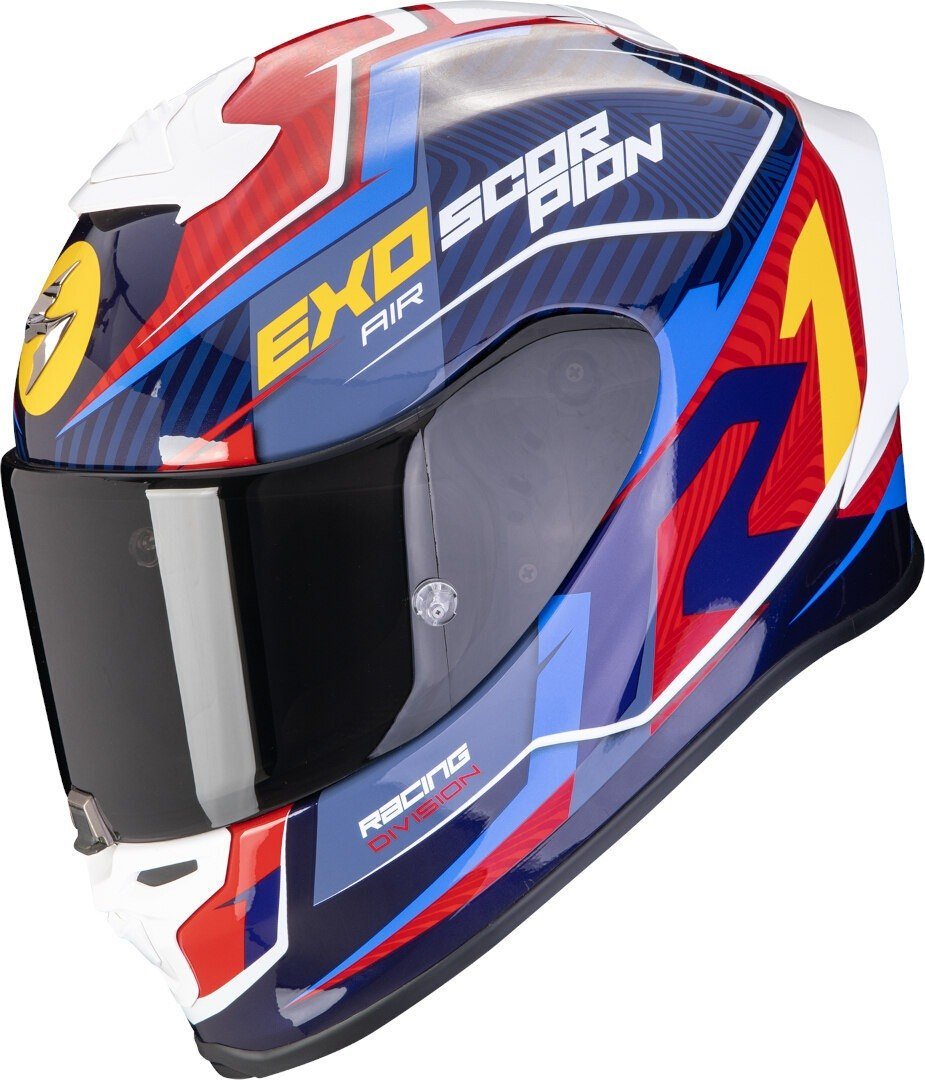 

Мотошлем Scorpion Exo Exo-R1 Evo Air Coup (р. XL, синий/красный/желтый )