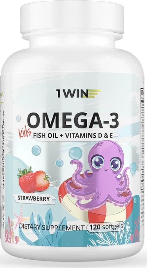 БАД 1WIN Omega-3 Kids+Vitamins D&E (120 капсул, клубника)