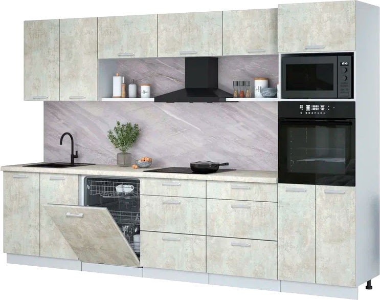 

Готовая кухня Интерлиния Мила Лайт 3.2-ПМ1 (бетон лайт/бетон лайт/опал светлый)