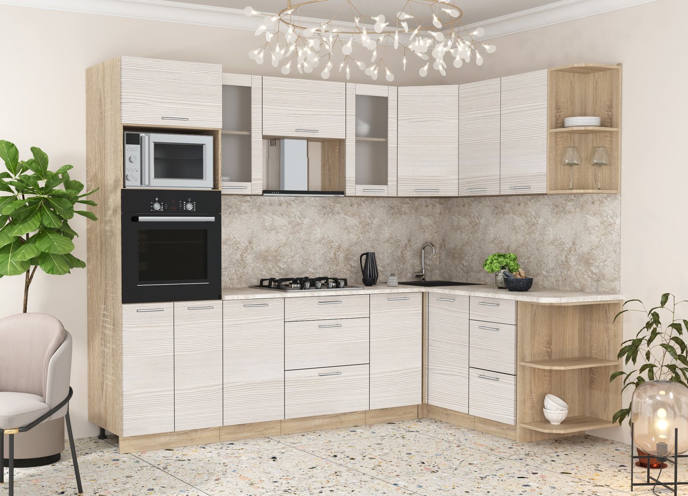 

Готовая кухня Интерлиния Мила 1.68x2.6 правая (вудлайн кремовый/вудлайн кремовый/малага)