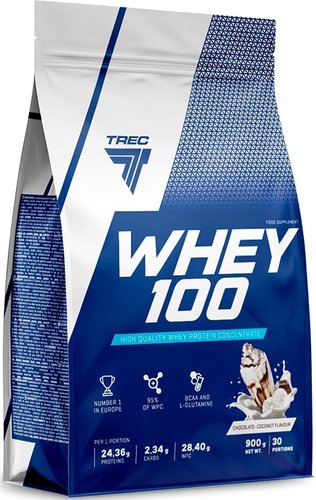 Протеин сывороточный (концентрат) Trec Nutrition Whey 100 (шоколад/кокос, 900 г)