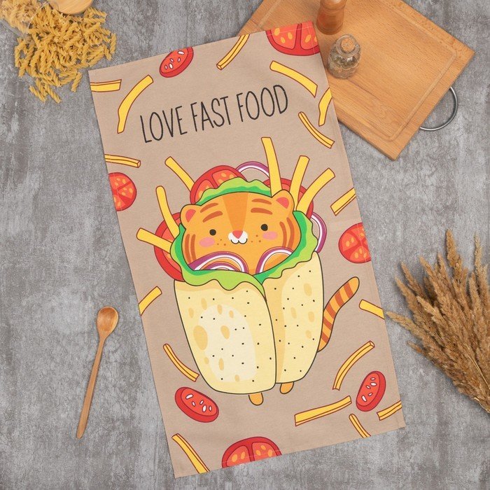 

Полотенце Этель Love fast food 7091235 (бежевый/красный)