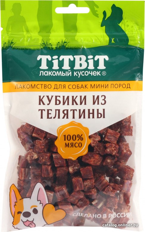 Лакомство для собак TiTBiT Кубики из телятины для мини пород 100 г