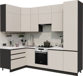 Готовая кухня ВерсоМебель Эко Премиум 1.4x2.7 левая (кашемир/ст. мрамор лацио)