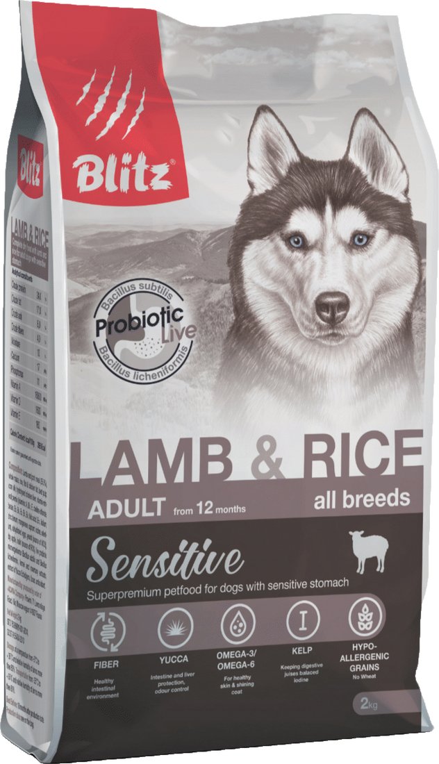

Сухой корм для собак Blitz Sensitive Adult Lamb & Rice All Breeds (для всех пород с ягненком и рисом) 2 кг