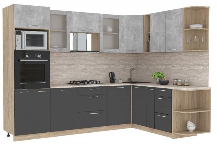 

Готовая кухня Интерлиния Мила 1.88x2.8 левая (бетон-антрацит-травертин)